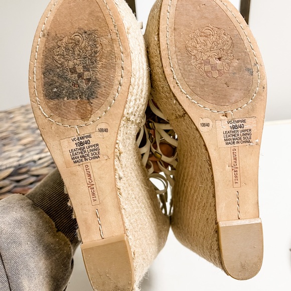 Vince Camuto Ivory Empire Studded Leather Fish Net Espadrille Wedges Size 10 - Picture 8 of 10